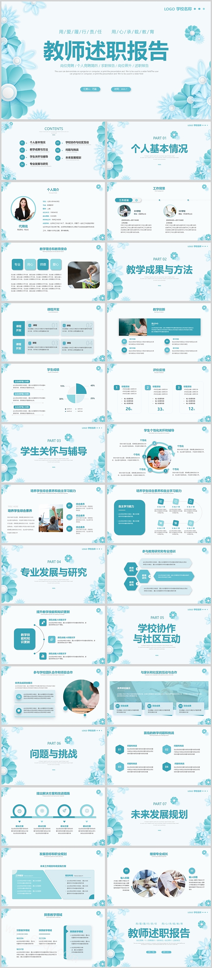 蓝色创意教师述职报告PPT模板