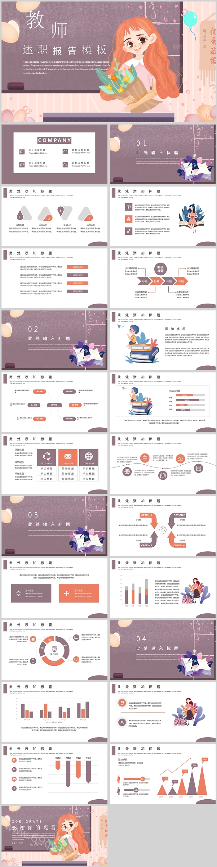 极简风格教师述职报告模板PPT