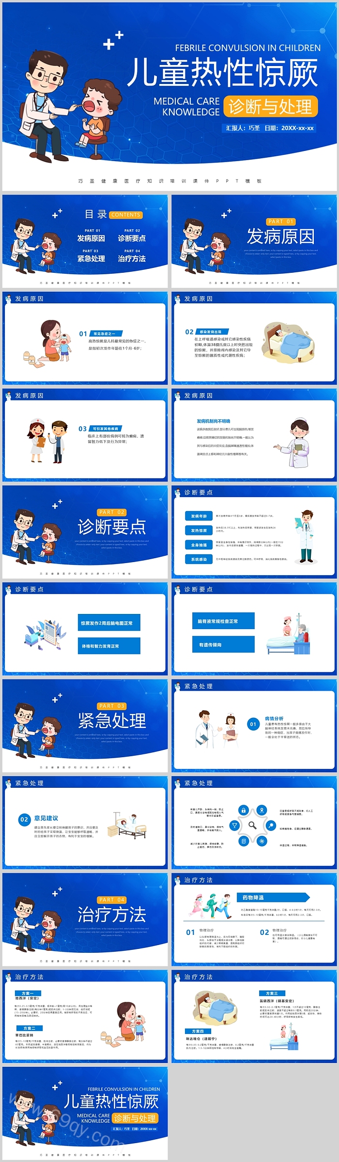 蓝色精美儿童热性惊厥护理PPT课件