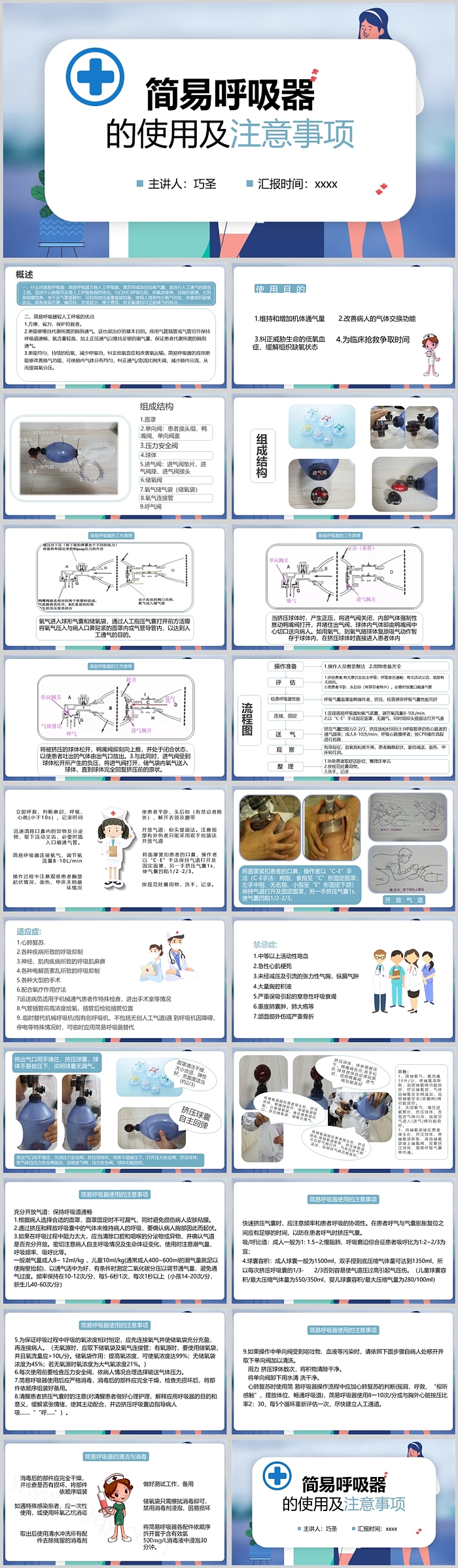 扁平风简易呼吸器的使用及注意事项PPT模板