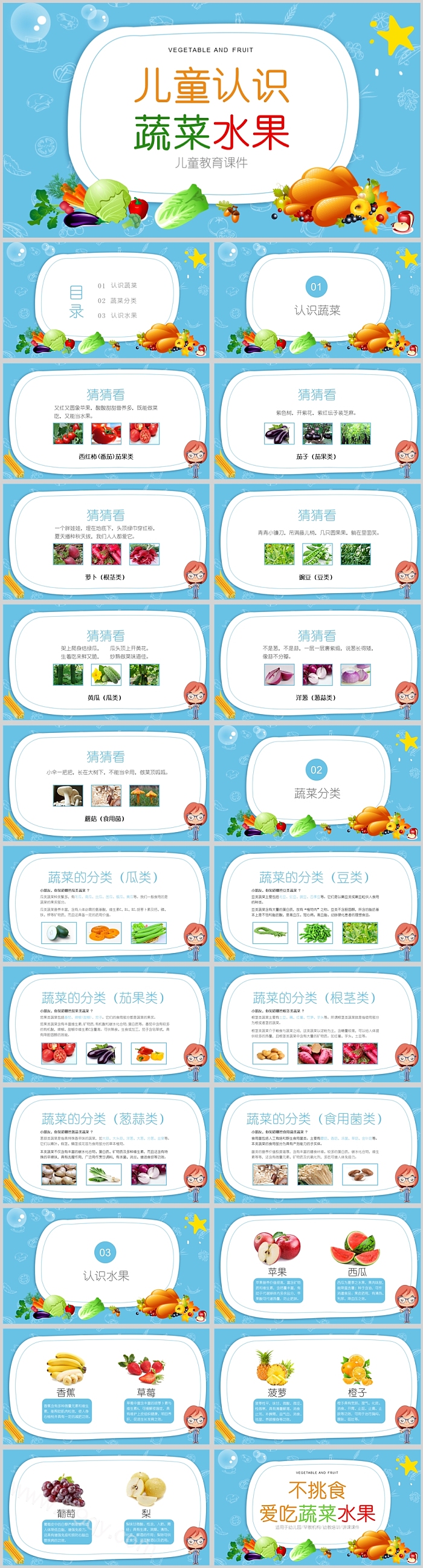 精美幼儿园科学活动儿童认识蔬菜水果说课PPT课件
