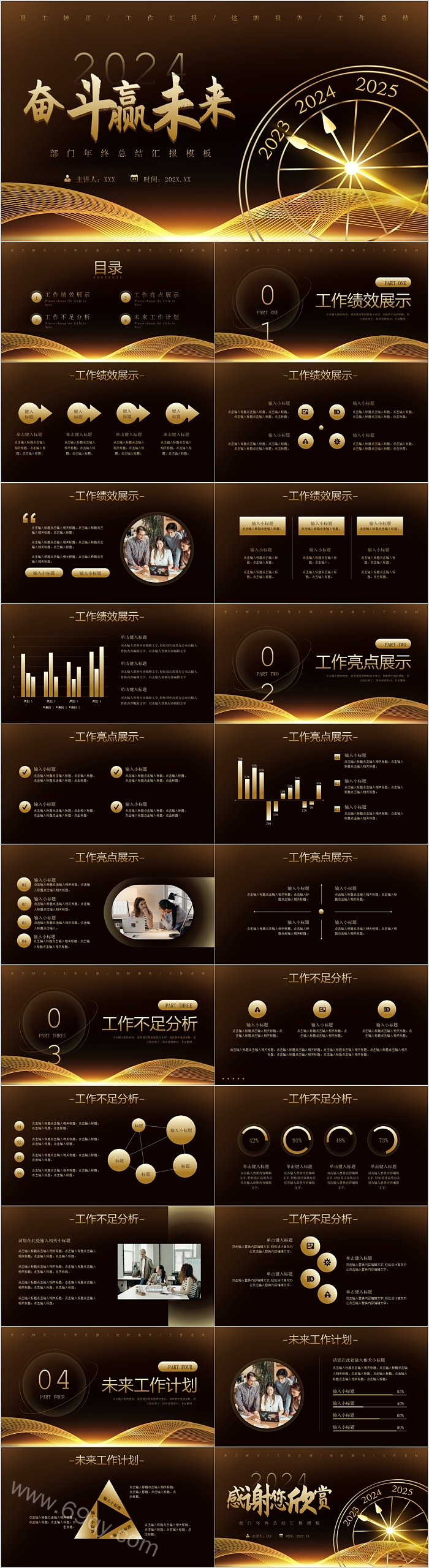 2024黑金龙年奋斗赢未来部门年终总结工作计划ppt模板