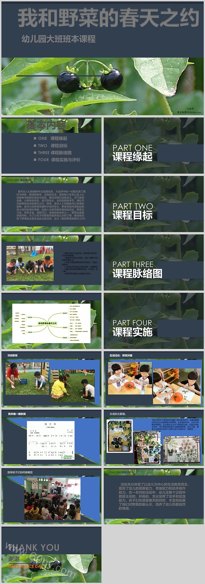 幼儿园大班班本课程《我和野菜的春天之约》16页ppt课件