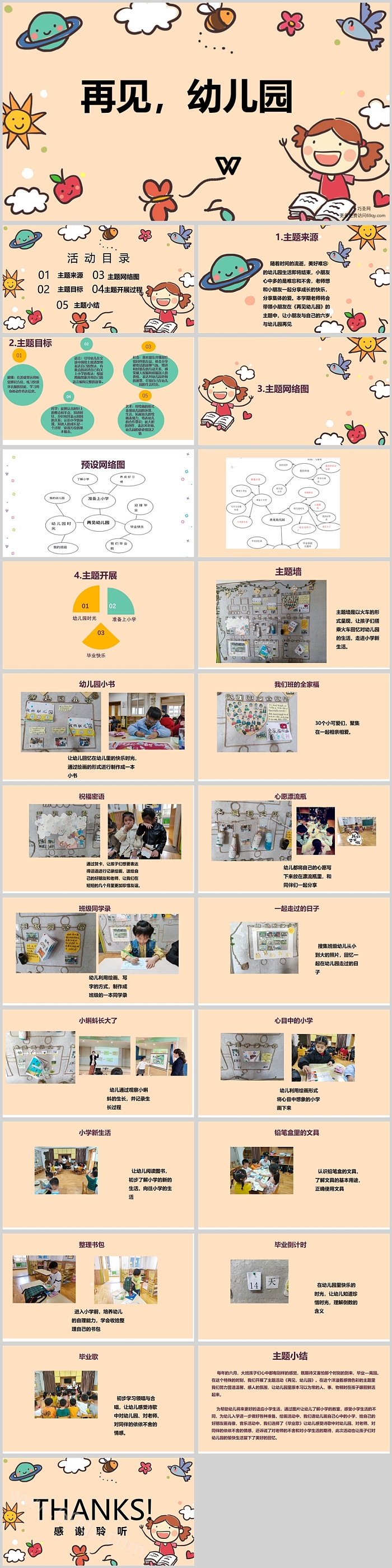 幼儿园大班班本课程《再见吧，幼儿园》24页ppt课件（主题教育活动）