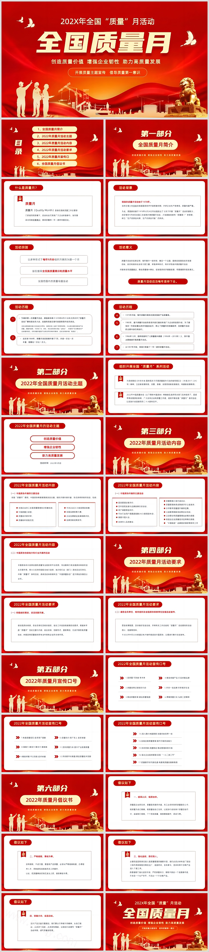 红色2024年全国质量月活动宣传方案PPT课件（大气完整版）