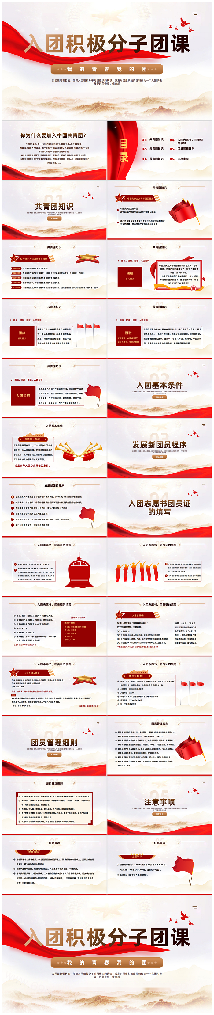 精美大气风中国共青团课入团积极分子学习团课培训PPT课件
