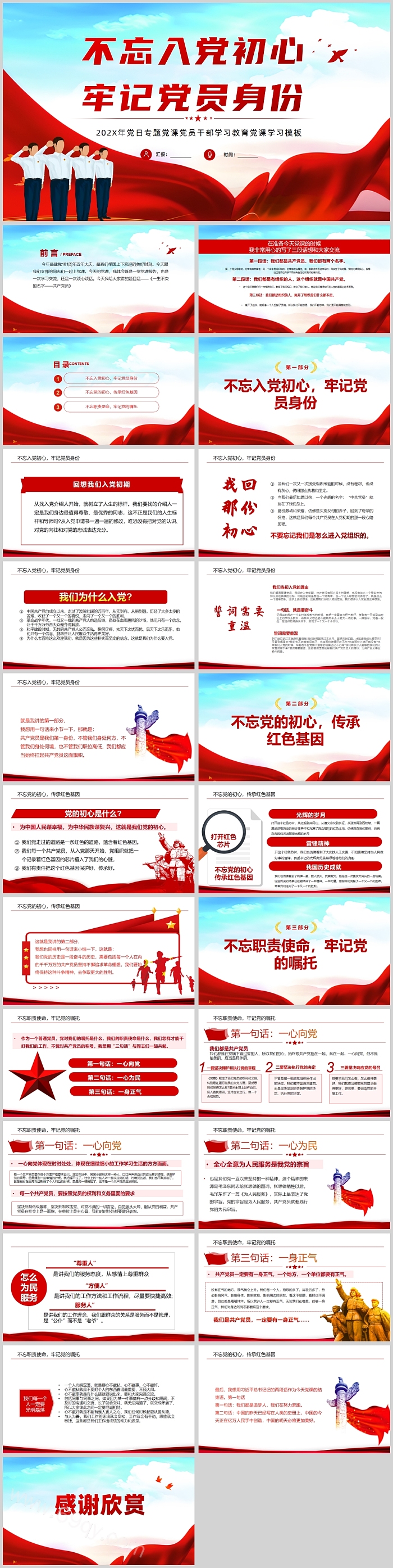 红色党建风不忘入党初心牢记党员身份使命党课学习PPT课件