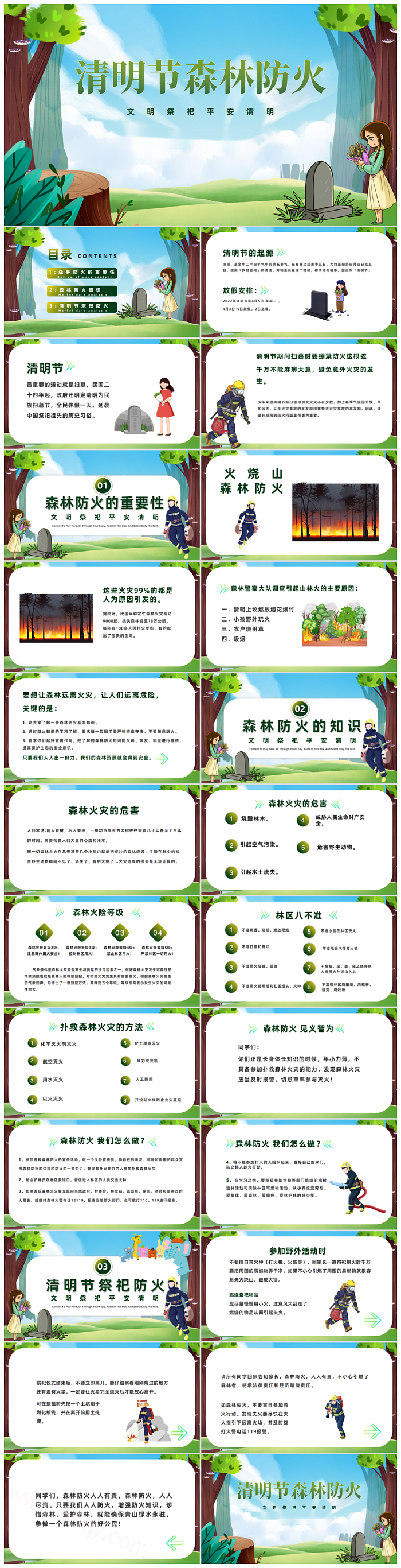 卡通风文明祭祀平安清明节ppt-清明节期间森林防火安全宣传教育主题班会PPT课件