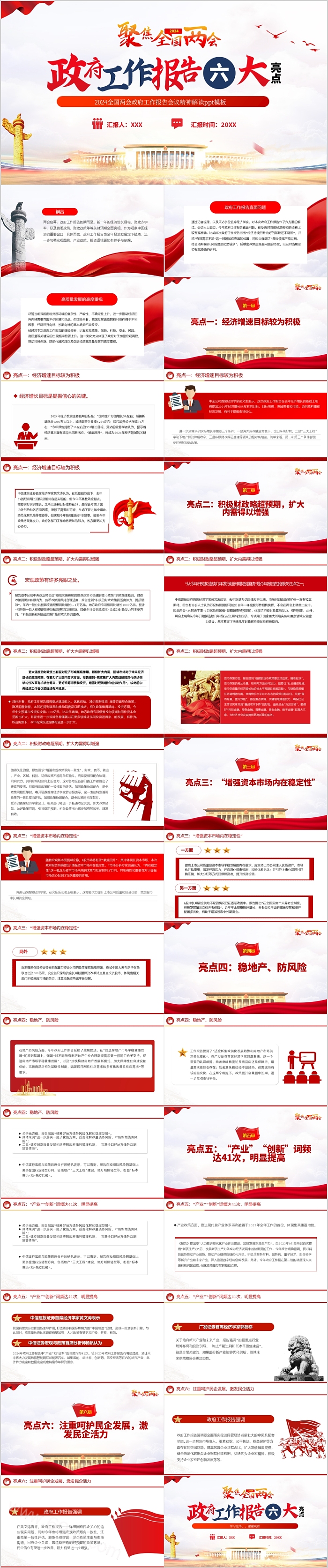 2024年国务院全国两会精神政府工作报告6大亮点热点要点解读党课ppt课件