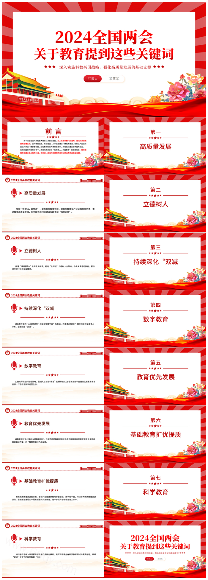 2024解读全国两会关于教育领域提到的关键词党课PPT课件（两会专题）
