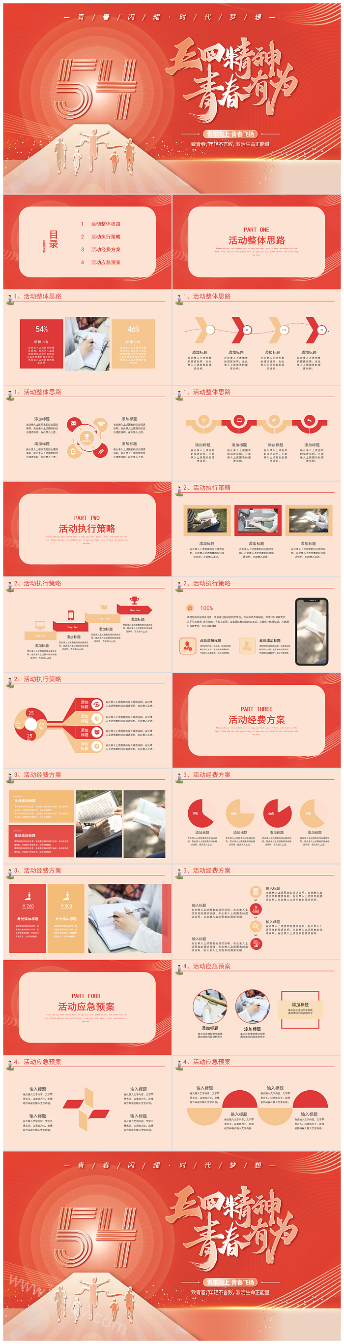 精美红色弘扬五四运动精神五四青年节青春有为主题教育团课PPT课件