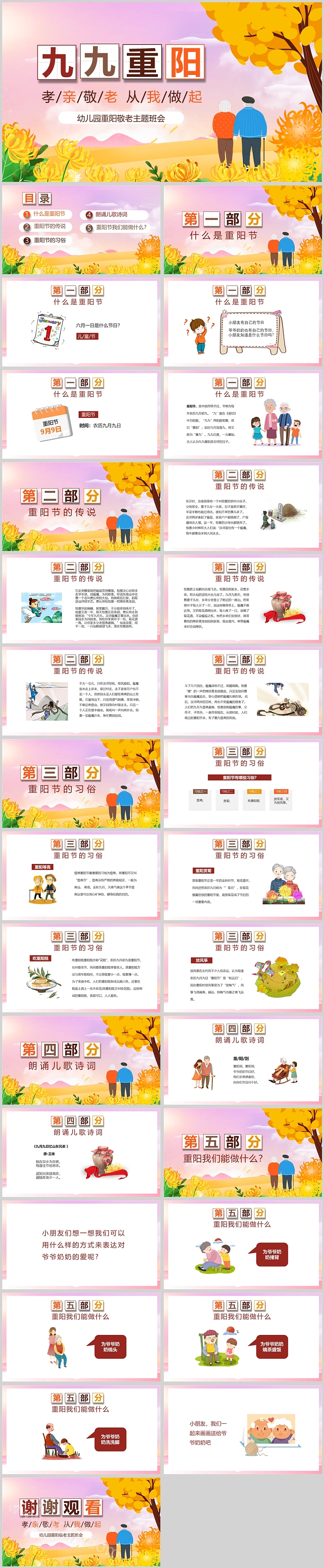 九九重阳爱老幼儿园重阳敬老习俗介绍主题班会ppt课件