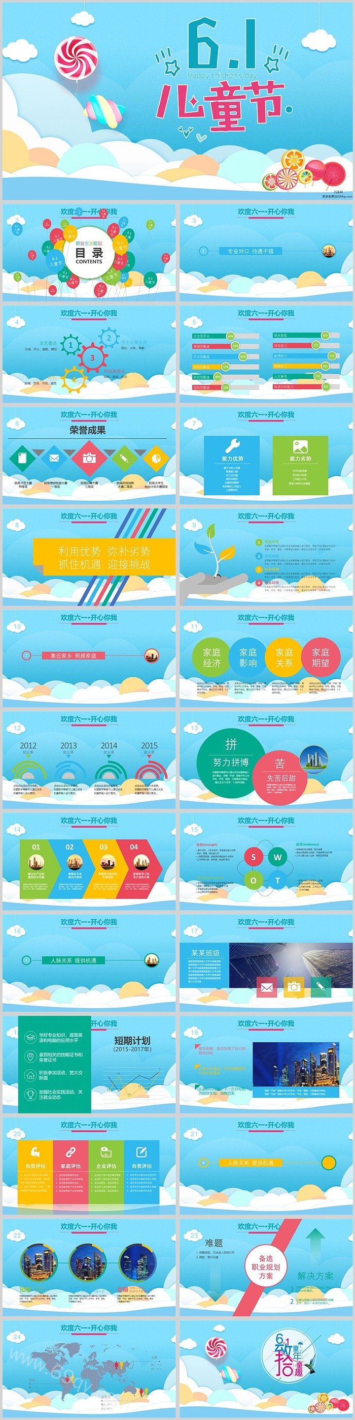 卡通儿童版欢度61儿童节主题班会ppt课件