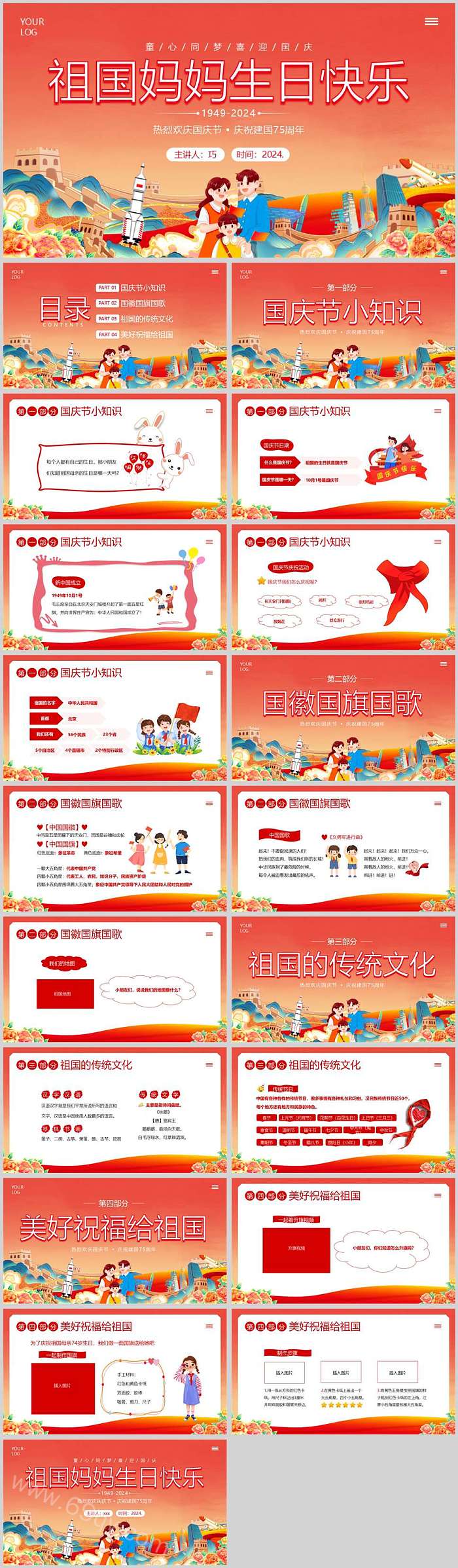 祖国妈妈生日快乐热烈欢庆国庆节庆祝建国75周年主题班会ppt课件