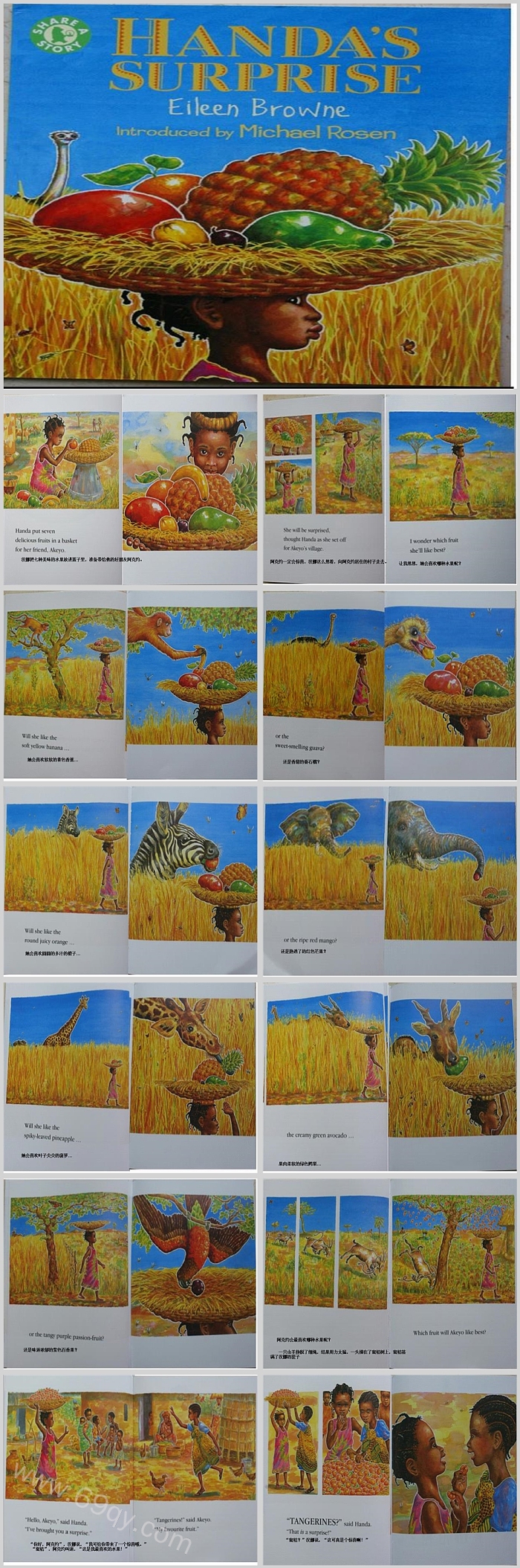 卡通幼儿园中英文双语《汉娜的惊喜》绘本故事ppt课件