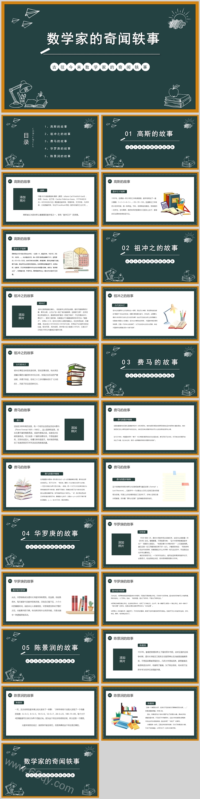 卡通风完整版中小学教育数学家们的奇闻轶事趣事介绍ppt课件
