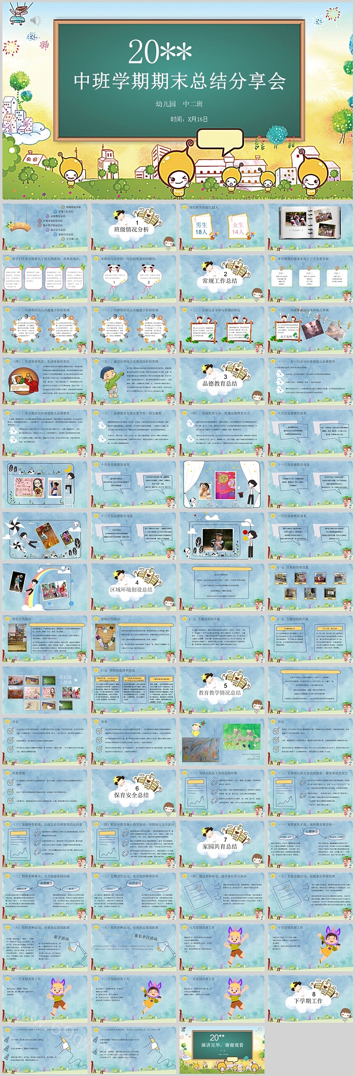 幼儿园中班教学学期期末总结成果分享会期末汇报ppt课件