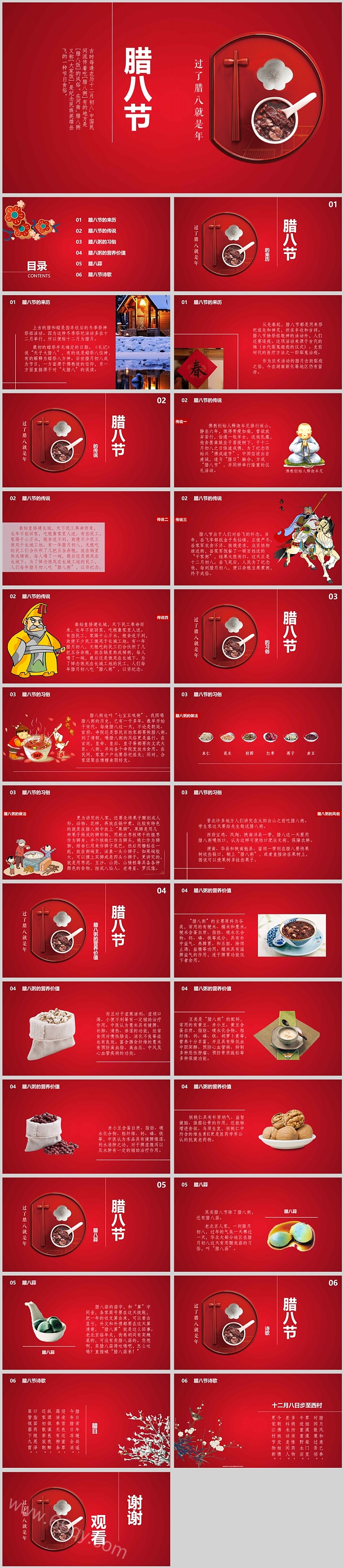 红色喜庆中国传统节日腊八节习俗文化介绍主题班会PPT课件