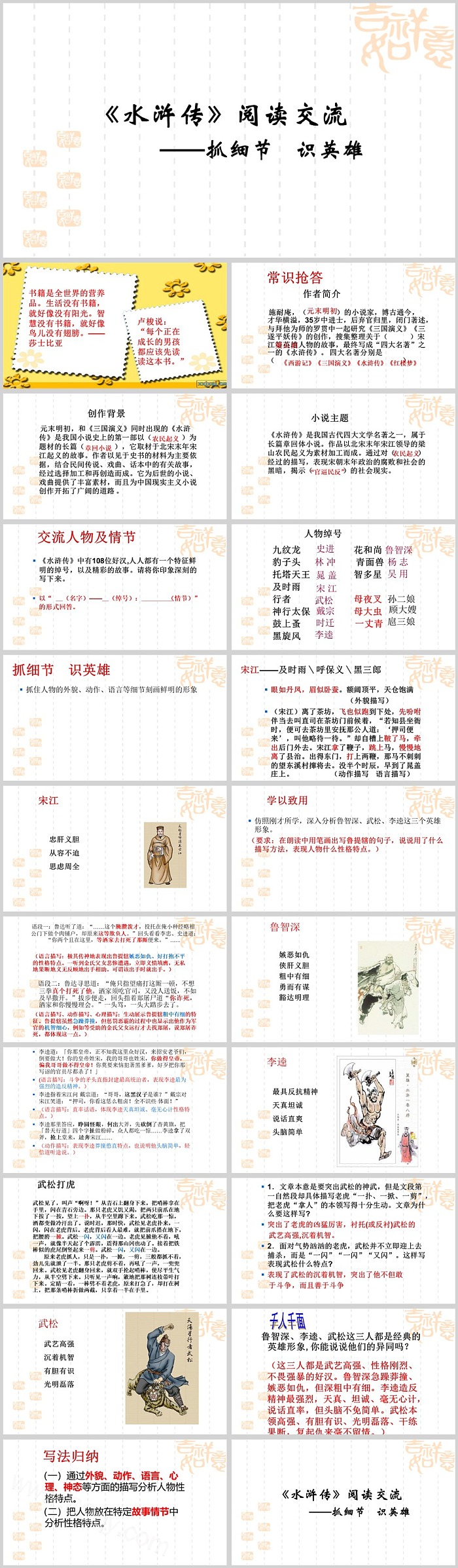 中国古代经典四大名著小说《水浒传》阅读交流抓细节识英雄PPT课件