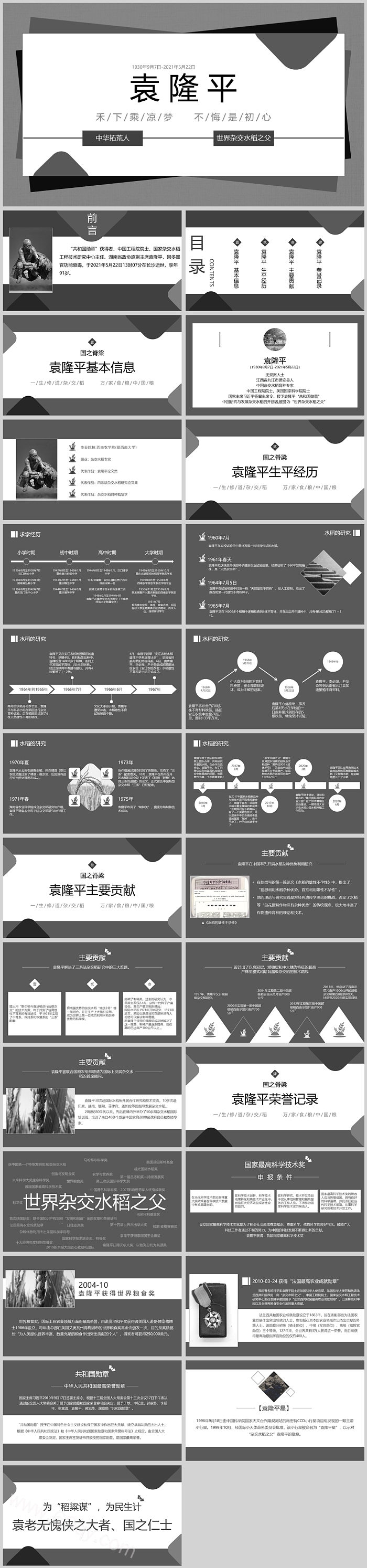 2024纪念缅怀中华拓荒人世界杂交水稻之父袁隆平人物介绍PPT课件