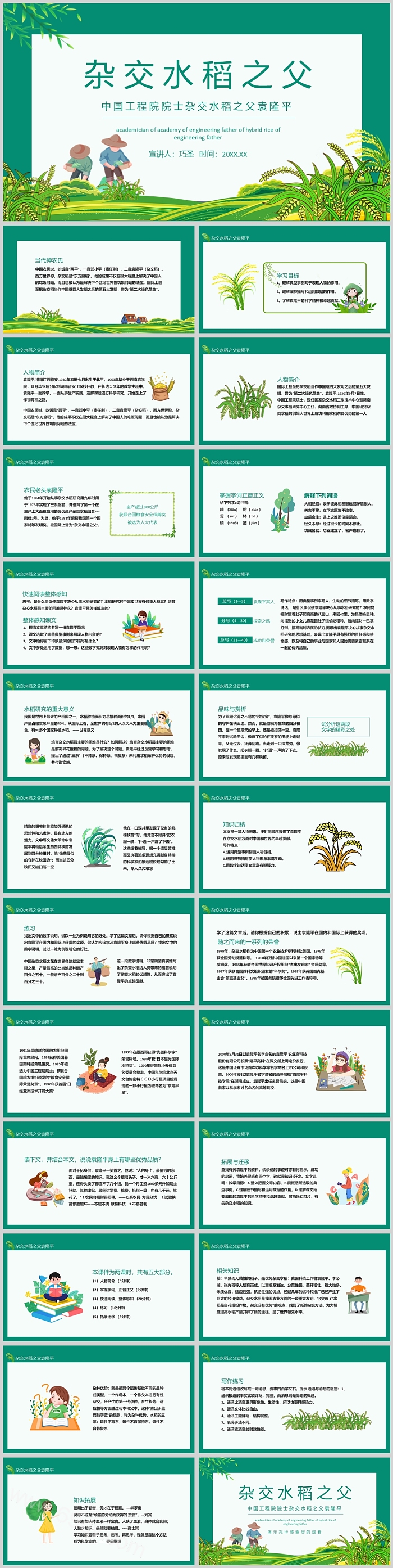 2024关于中国工程院院士杂交水稻之父袁隆平人物介绍简介PPT课件