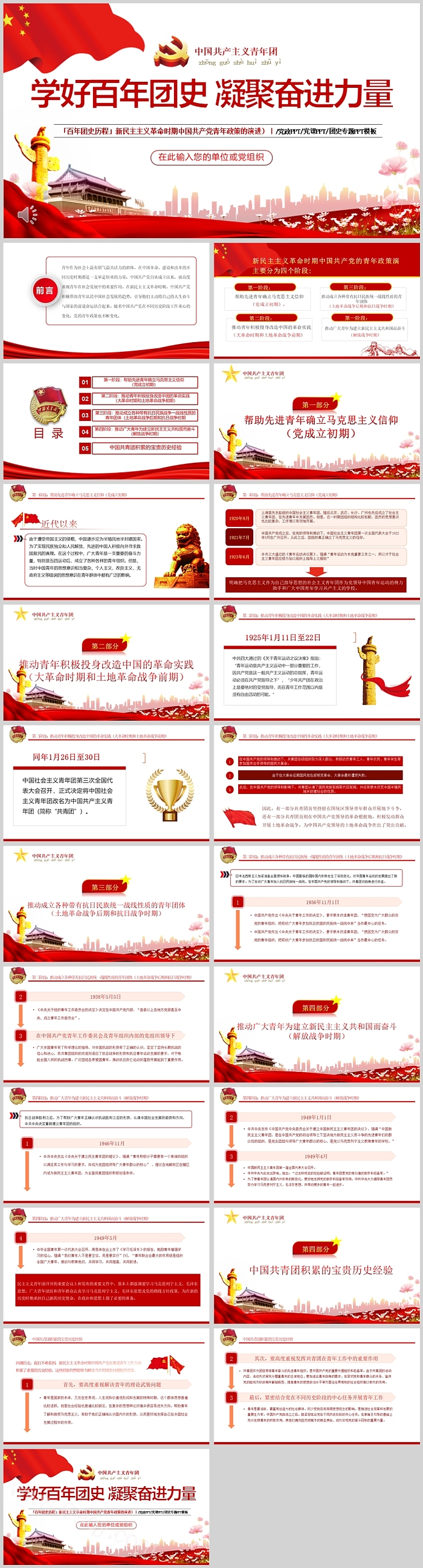 小学生庆祝共青团成立100周年专题团课学好百年团史 凝聚奋进力量团课PPT课件