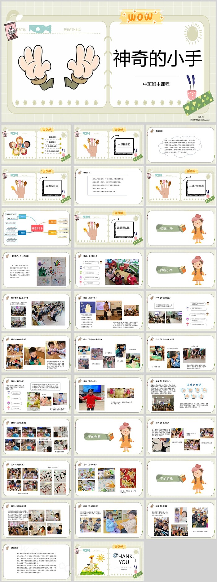 幼儿园中班班本课程《神奇的小手》33页小班健康活动PPT课件