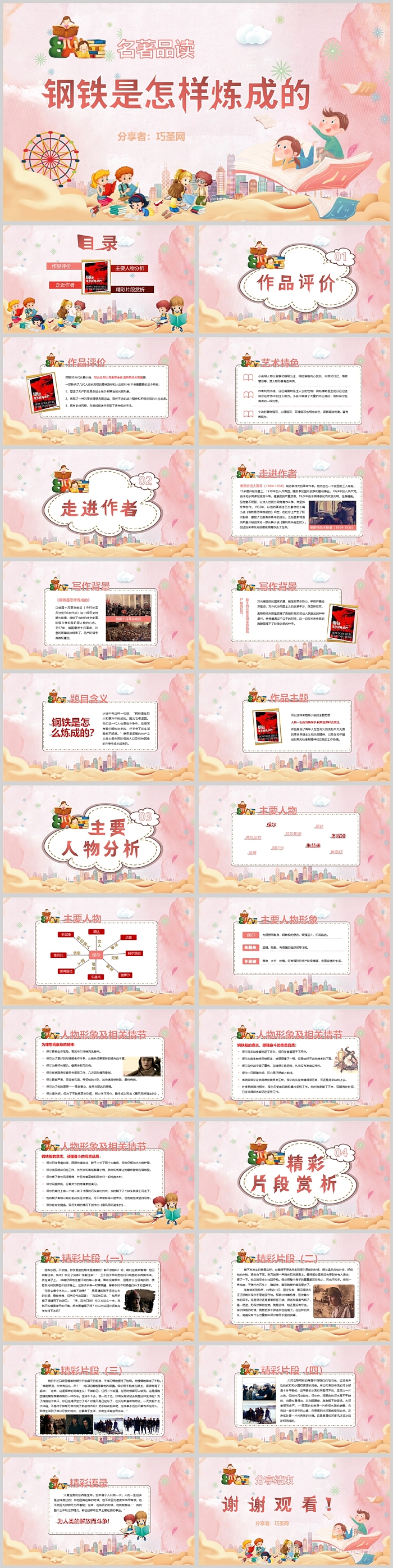 新版中小学名著品读《钢铁是怎样炼成的》讲解精美介绍PPT课件