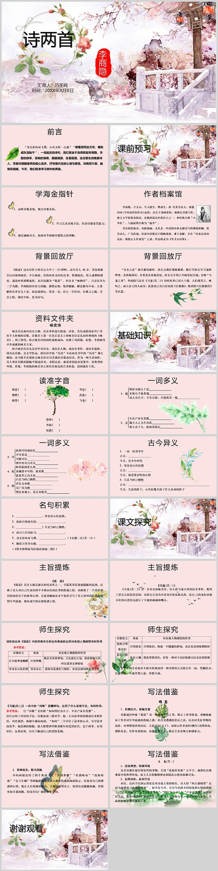 中国传统文化唐代著名诗人《李商隐》诗两首读书汇报PPT课件