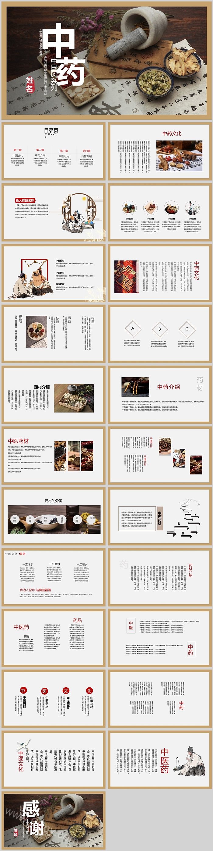 精品中国风系列中医中药学中医文化PPT模版