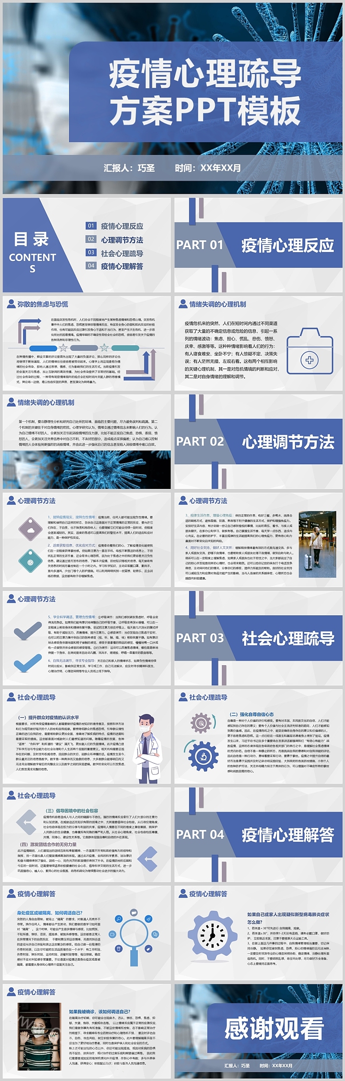 抗击防控新冠肺炎疫情心理疏导与疫情防控健康方案PPT模板