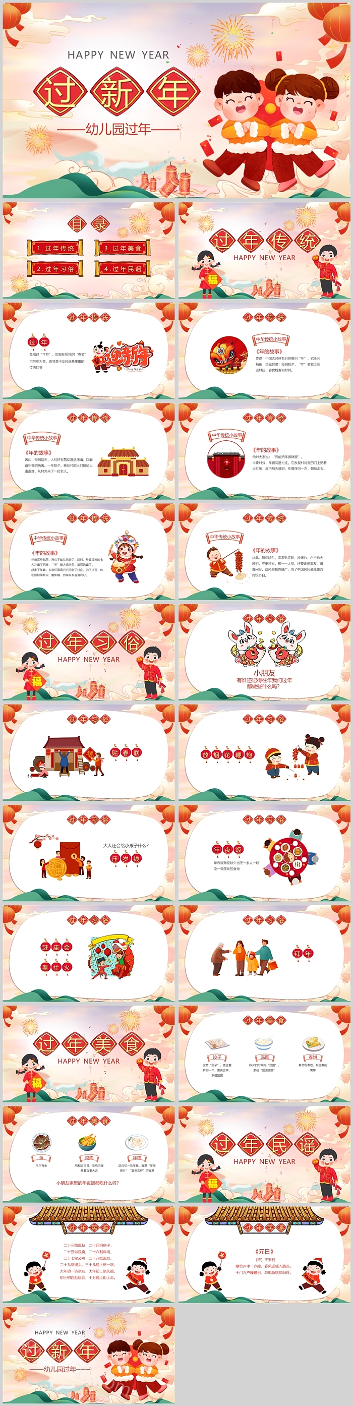 幼儿园大班春节习俗新年过新年主题学习活动知识学习ppt课件