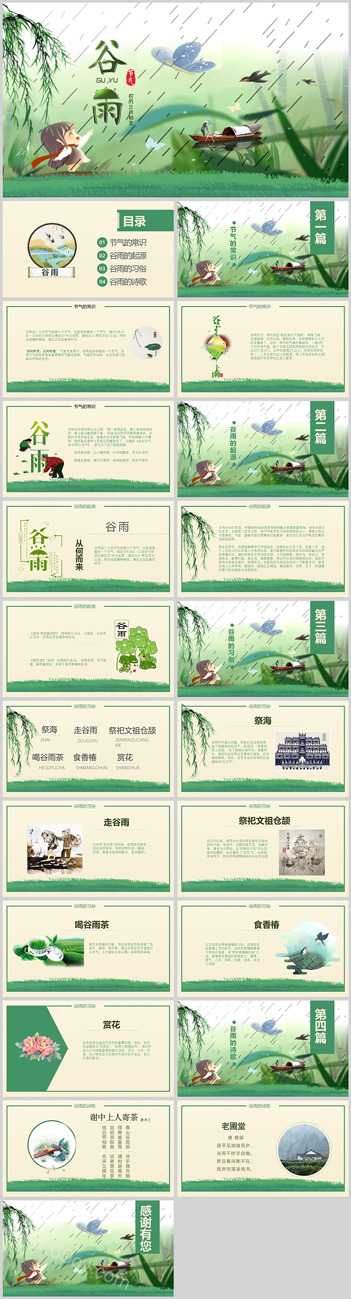 中国传统二十四节气之雨水习俗文化知识科普介绍PPT课件