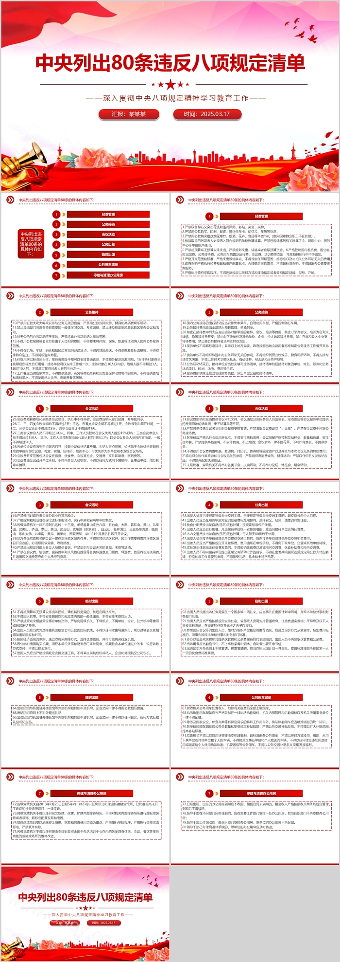 深入贯彻中央八项规定精神学习教育党课：中央列出80条违反八项规定清单PPT课件