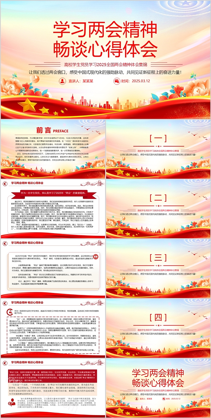 全国两会精神解读学习两会精神畅谈心得体会高校学生党员学习2025两会精神体会PPT课件