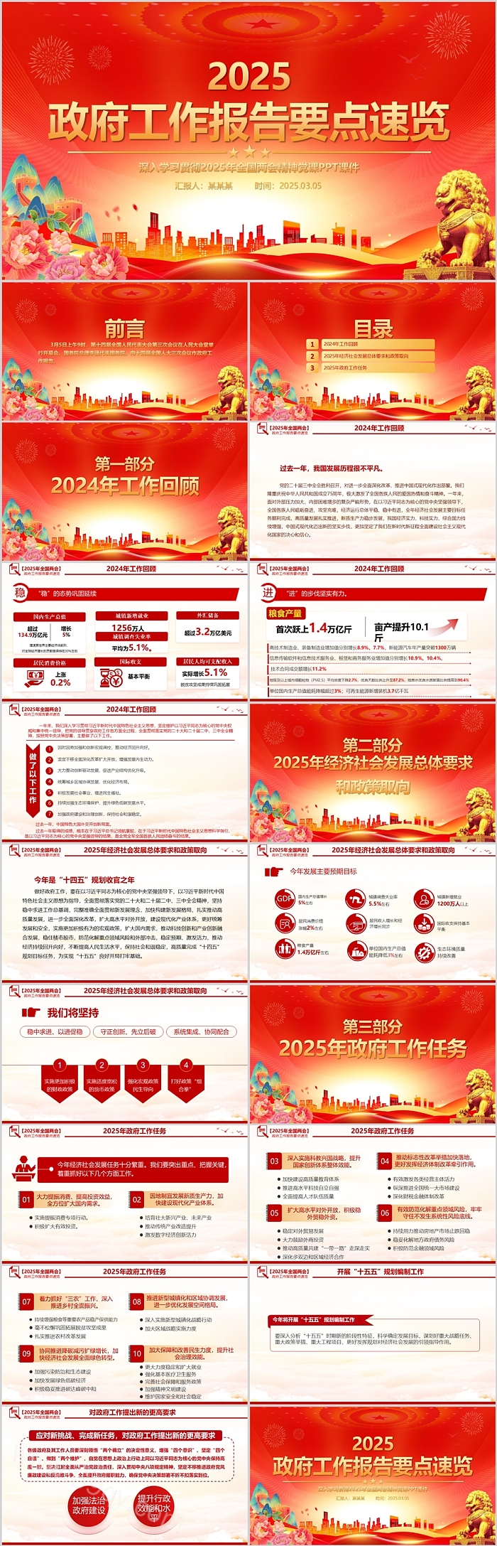 2025政府工作报告要点速览深入学习贯彻2025年全国两会精神党课PPT课件