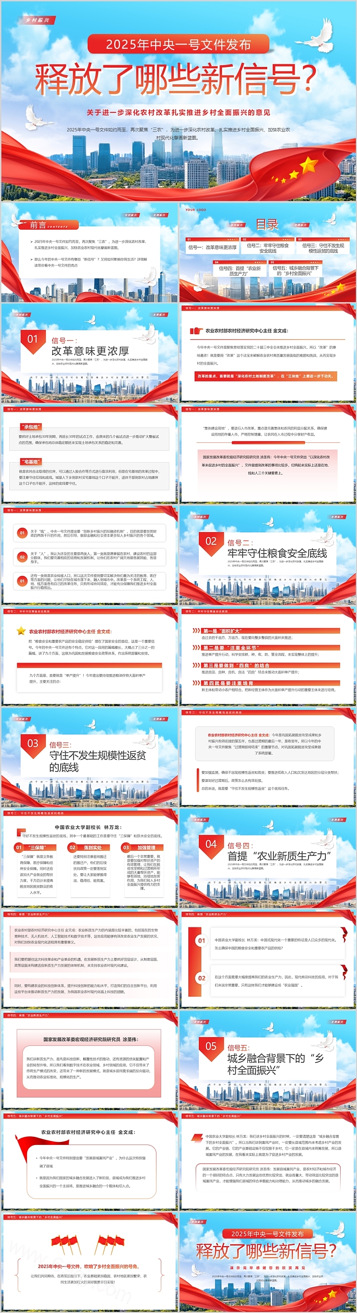 红色简洁2025年中央一号文件发布释放了哪些新信号党课解读PPT课件