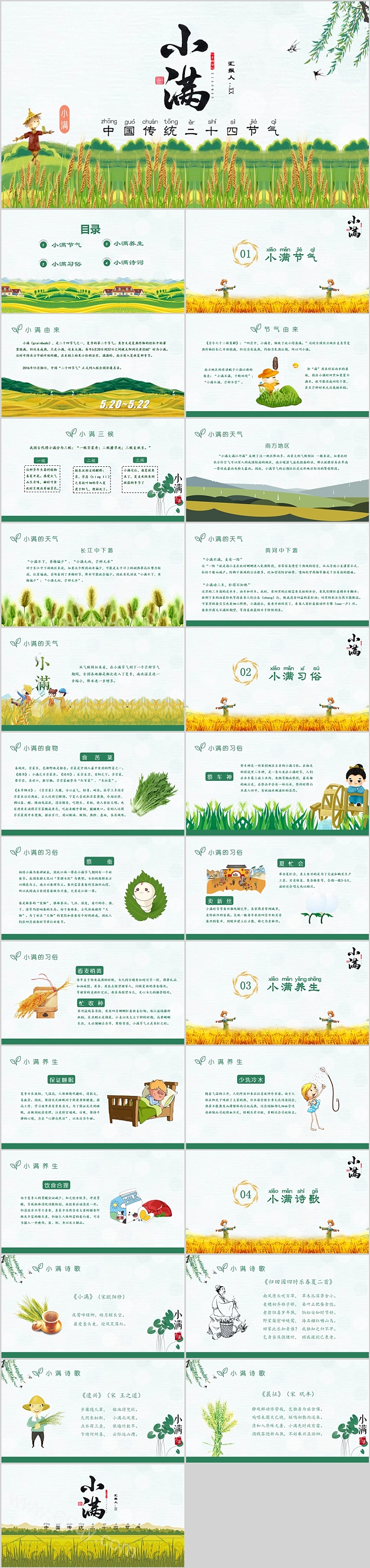 高质量简约风麦穗中国传统二十四节气小满习俗文化介绍ppt课件