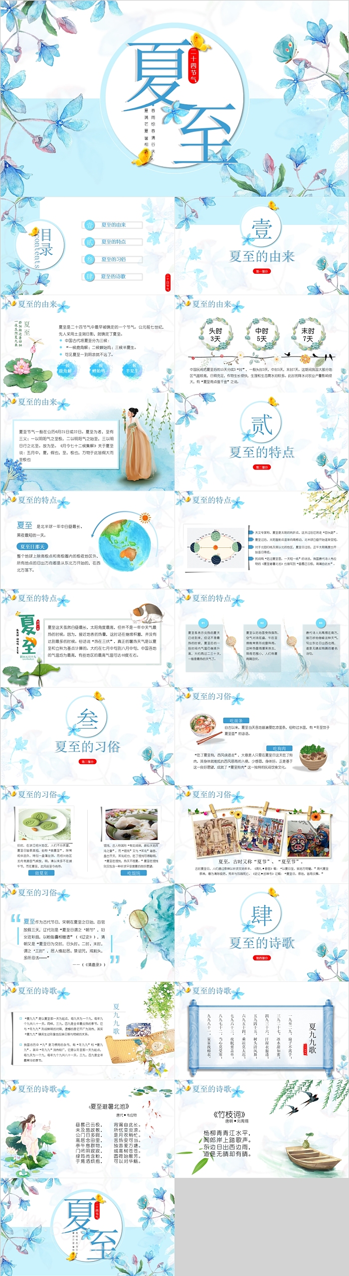 中国风中国传统文化二十四节气夏至通用节气主题介绍ppt课件