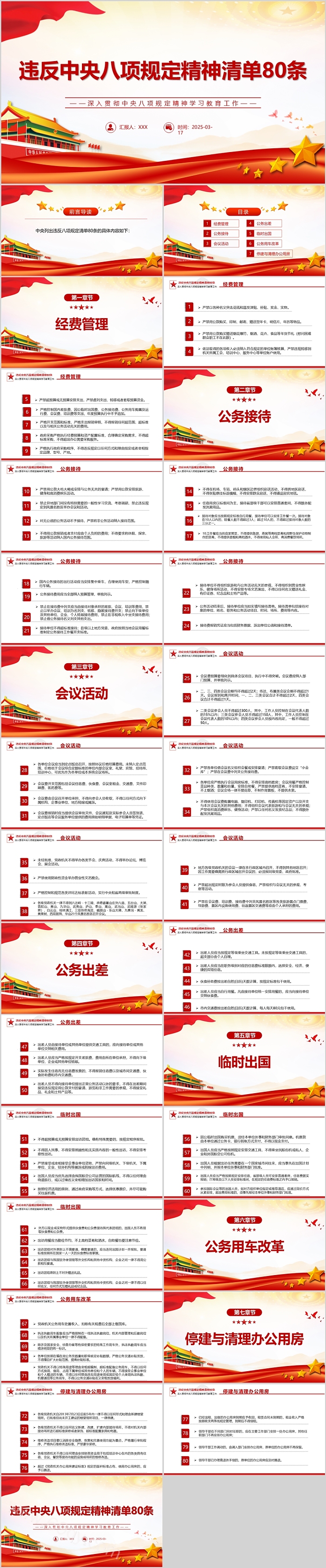 深入贯彻2025年违反中央八项规定精神清单80条廉政教育党课PPT课件