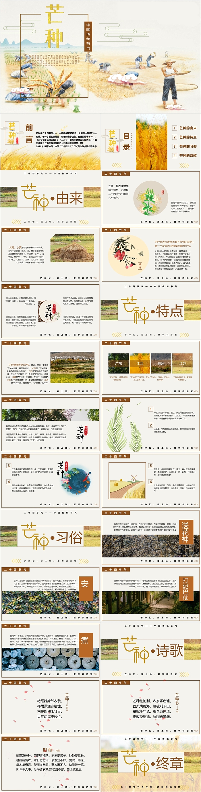 红色谷物麦穗背景中国风中国传统二十四节气芒种习俗文化介绍ppt课件
