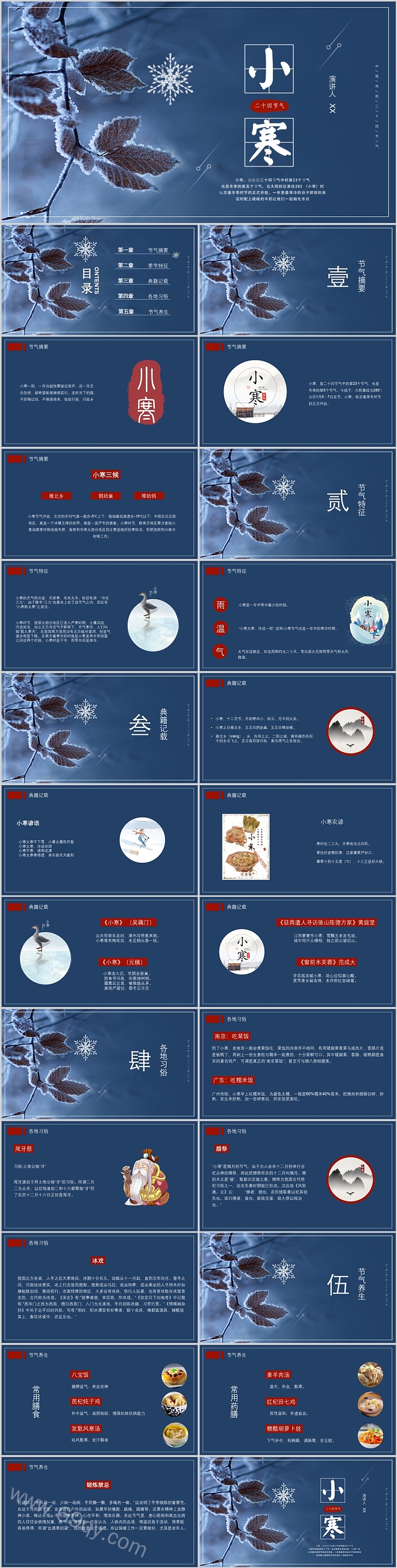 蓝色古典中国风中国传统二十四节气小寒文化宣传知识介绍ppt课件