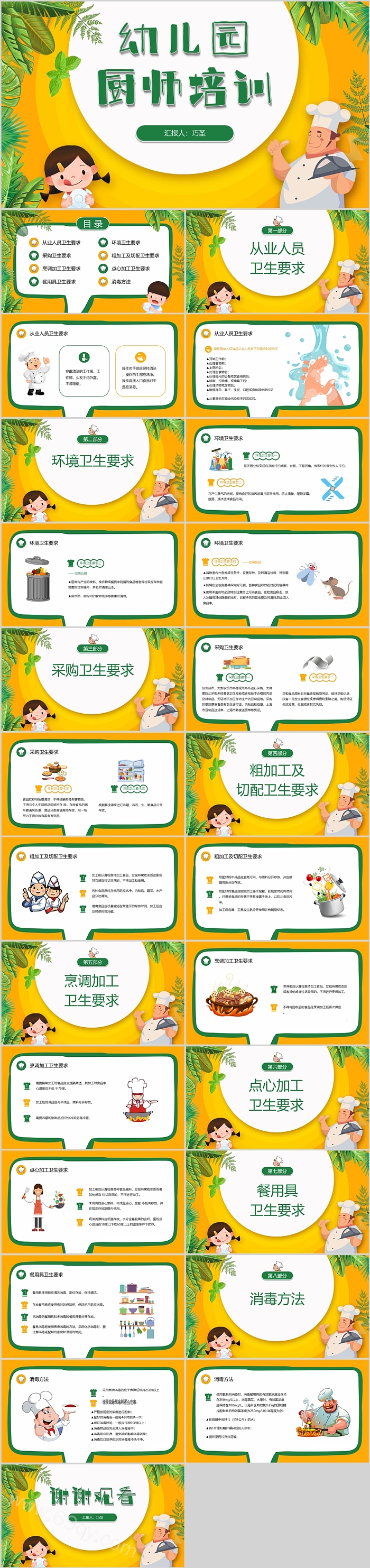 卡通幼儿园中小学厨房人员厨师做菜介绍培训ppt课件