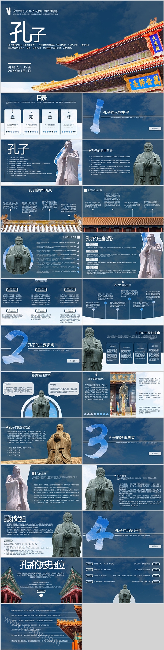 孔子诞辰：历史文学常识之孔子人物介绍生平简介PPT模板