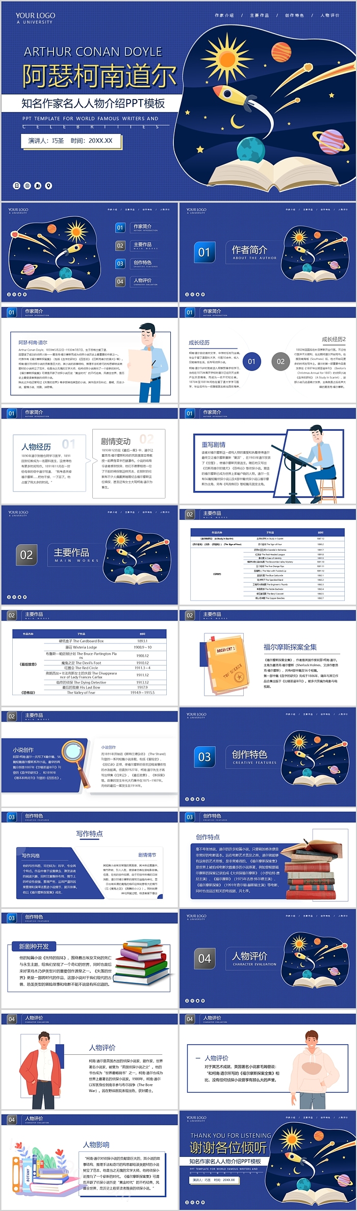 英美文学阿瑟柯南道尔知名作家名人人物介绍读书分享PPT模板