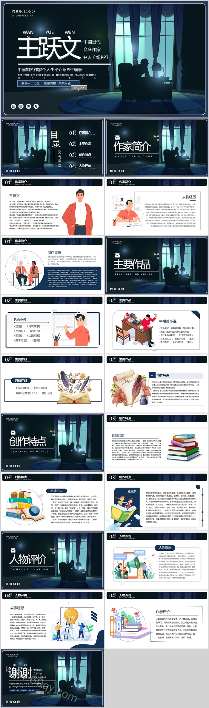 中国当代知名小说作家王跃文个人人物生平介绍PPT模板 