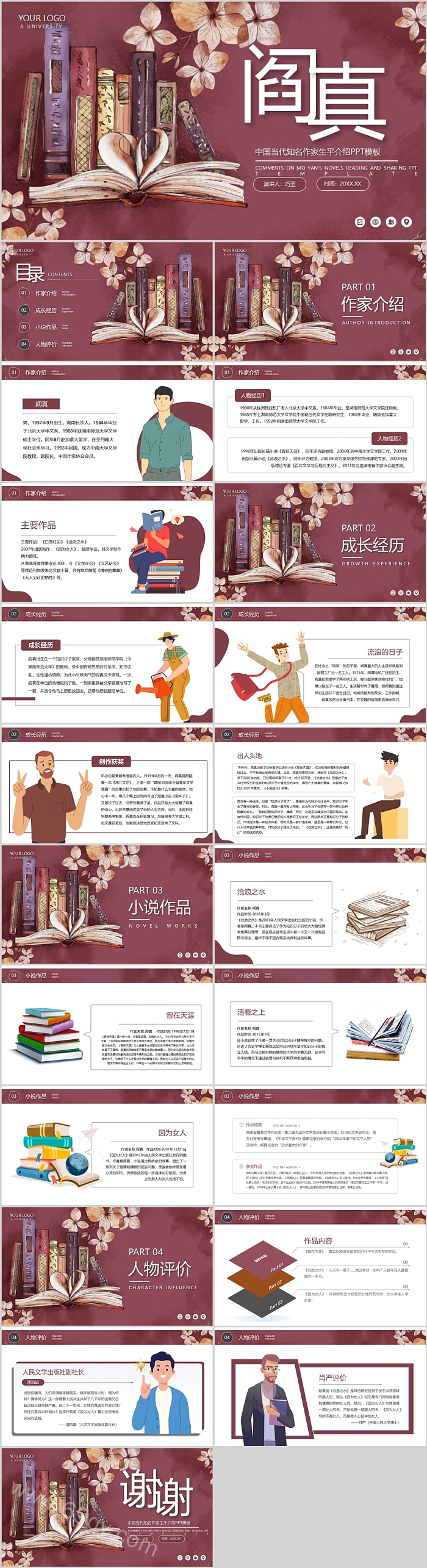 中国当代文学小说知名作家名人人物阎真生平介绍PPT模板 