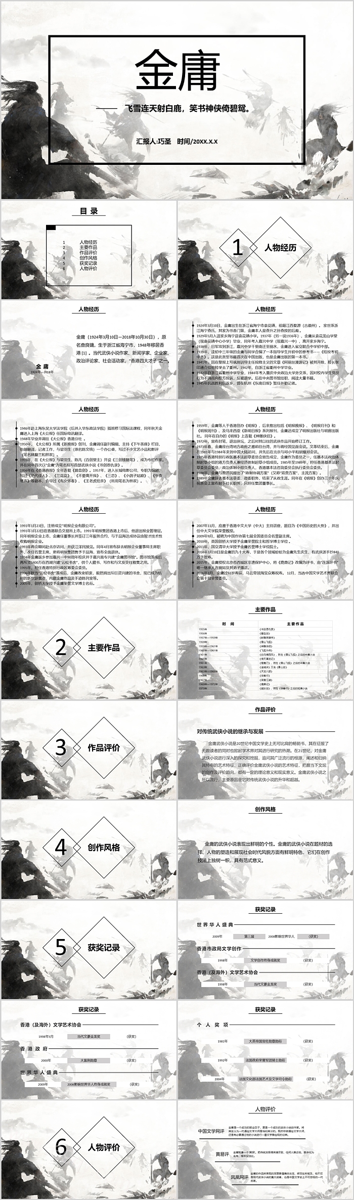 当代知名作家文学小说硕姐金庸个人人物生平介绍ppt课件