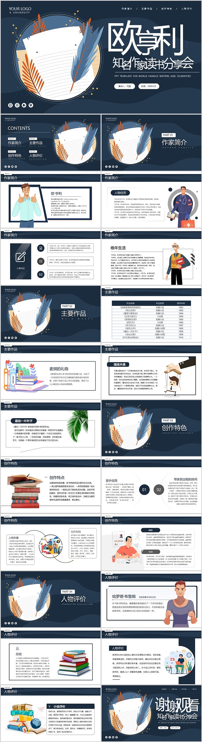 欧亨利知名作家读书分享名人介绍人物简介ppt课件
