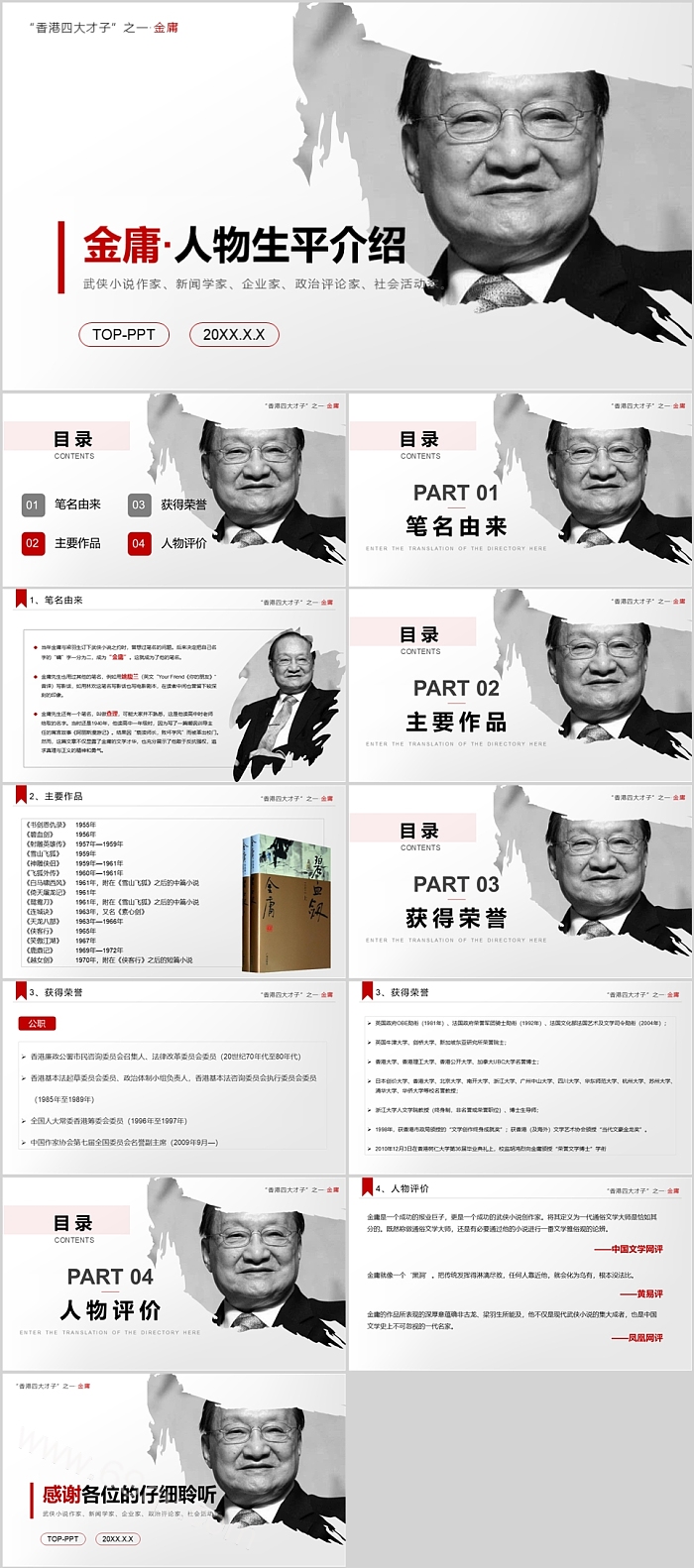 当代知名作家文学大师武侠小说家金庸人物生平介绍ppt课件